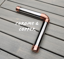 Load image into Gallery viewer, Industrial Designed Chrome, Copper Pipe, Raw Steel & Cast Iron Shelf Brackets