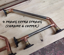 Load image into Gallery viewer, Industrial Designed Chrome, Copper Pipe, Raw Steel & Cast Iron Shelf Brackets