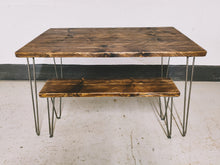 Load image into Gallery viewer, Rustic Dining Table, with One, or Two Benches, with Steel Hairpin Legs