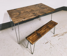 Load image into Gallery viewer, Rustic Dining Table, with One, or Two Benches, with Steel Hairpin Legs