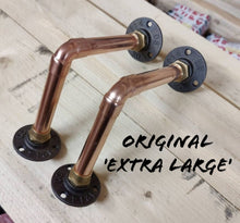 Load image into Gallery viewer, Industrial Designed Chrome, Copper Pipe, Raw Steel & Cast Iron Shelf Brackets