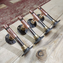Load image into Gallery viewer, Industrial Designed Chrome, Copper Pipe, Raw Steel & Cast Iron Shelf Brackets