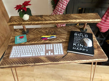 Load image into Gallery viewer, Rustic Desk, with Full Slim Shelf & Hairpin Legs