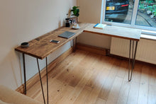 Load image into Gallery viewer, Rustic Corner Desk, with Steel Hairpin Legs