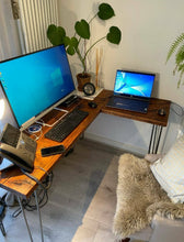 Load image into Gallery viewer, Rustic Corner Desk, with Steel Hairpin Legs