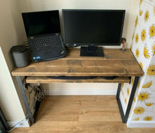 Load image into Gallery viewer, Rustic Desk, with Retractable Keyboard Shelf & Industrial Steel Legs
