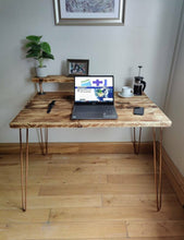 Load image into Gallery viewer, Rustic Desk, with Half Shelf & Steel Hairpin Legs