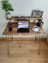 Load image into Gallery viewer, Rustic Desk, with Full Slim Shelf & Hairpin Legs