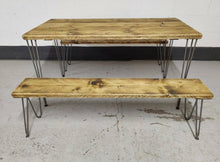 Load image into Gallery viewer, Rustic Dining Table, with One, or Two Benches, with Steel Hairpin Legs