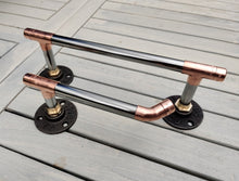 Load image into Gallery viewer, Industrial Designed Chrome/ Copper Pipe Towel Rail & Loo Roll Holder Set