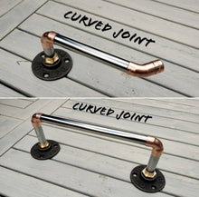 Load image into Gallery viewer, Industrial Designed Chrome/ Copper Pipe Towel Rail & Loo Roll Holder Set