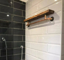 Load image into Gallery viewer, Rustic Shelf & Copper/ Chrome Pipe Rail