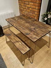 Load image into Gallery viewer, Rustic Dining Table, with One, or Two Benches, with Steel Hairpin Legs