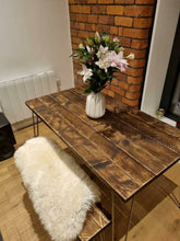 Load image into Gallery viewer, Rustic Dining Table, with One, or Two Benches, with Steel Hairpin Legs
