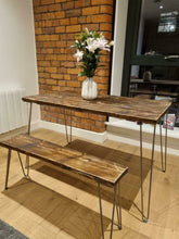 Load image into Gallery viewer, Rustic Dining Table, with One, or Two Benches, with Steel Hairpin Legs