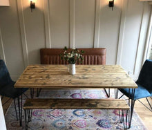 Load image into Gallery viewer, Rustic Dining Table, with One, or Two Benches, with Steel Hairpin Legs