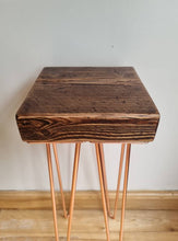 Load image into Gallery viewer, Chunky Rustic Plant Stand/ End Table, with Steel Hairpin Legs
