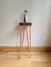 Load image into Gallery viewer, Chunky Rustic Plant Stand/ End Table, with Steel Hairpin Legs
