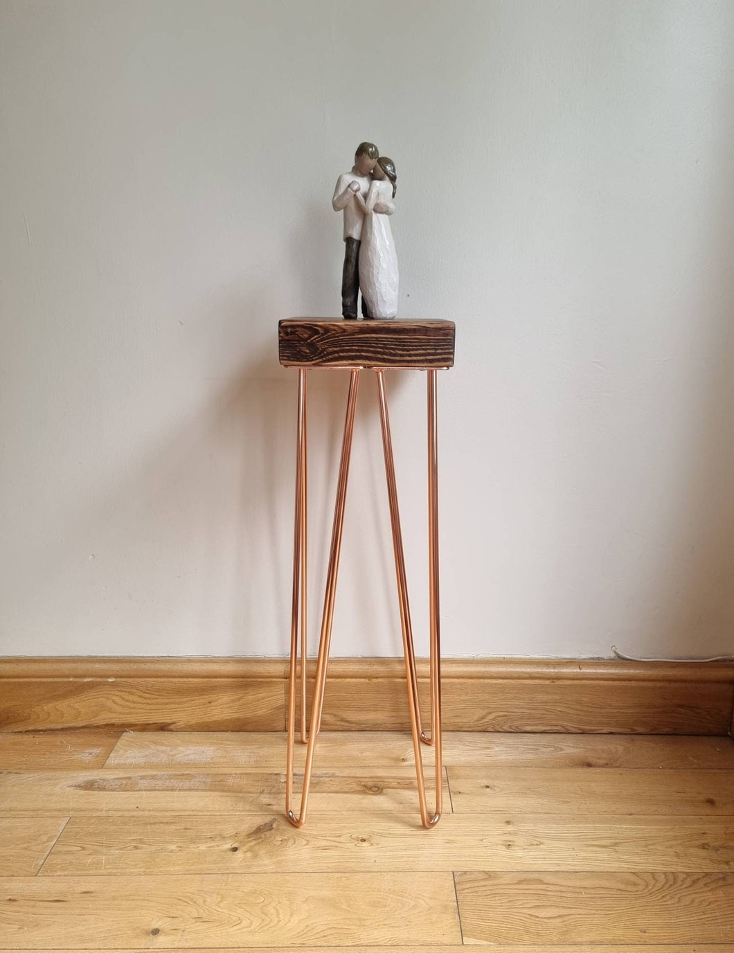 Chunky Rustic Plant Stand/ End Table, with Steel Hairpin Legs