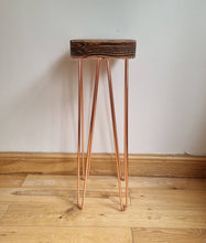 Load image into Gallery viewer, Chunky Rustic Plant Stand/ End Table, with Steel Hairpin Legs

