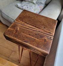 Load image into Gallery viewer, Chunky Rustic Plant Stand/ End Table, with Steel Hairpin Legs
