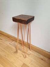 Load image into Gallery viewer, Chunky Rustic Plant Stand/ End Table, with Steel Hairpin Legs
