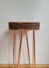 Load image into Gallery viewer, Chunky Rustic Plant Stand/ End Table, with Steel Hairpin Legs
