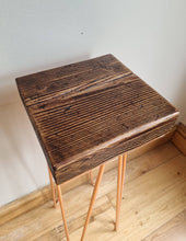 Load image into Gallery viewer, Chunky Rustic Plant Stand/ End Table, with Steel Hairpin Legs
