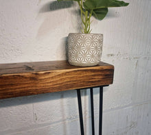 Load image into Gallery viewer, Chunky Rustic Console Table, supported by Steel Hairpin Legs (Chunky Reclaimed Wood)

