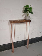 Load image into Gallery viewer, Chunky Rustic Console Table, supported by Steel Hairpin Legs (Chunky Reclaimed Wood)
