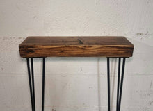 Load image into Gallery viewer, Chunky Rustic Console Table, supported by Steel Hairpin Legs (Chunky Reclaimed Wood)
