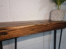 Load image into Gallery viewer, Chunky Rustic Console Table, supported by Steel Hairpin Legs (Chunky Reclaimed Wood)
