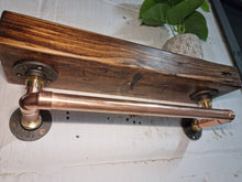 Load image into Gallery viewer, Chunky Rustic Shelf &amp; Copper Pipe Rail | Scandinavian Redwood | Industrial Shelf | Wall Mounted Shelving Unit | Farmhouse Decor | Steampunk
