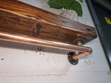 Load image into Gallery viewer, Chunky Rustic Shelf &amp; Copper Pipe Rail | Scandinavian Redwood | Industrial Shelf | Wall Mounted Shelving Unit | Farmhouse Decor | Steampunk
