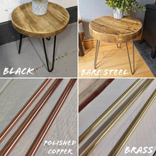 Load image into Gallery viewer, Chunky Round Milking Stool/ Side Table, with Steel Hairpin Legs| Reclaimed Wood| Rustic
