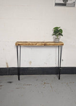 Load image into Gallery viewer, Chunky Rustic Console Table, supported by Steel Hairpin Legs (Chunky Reclaimed Wood)
