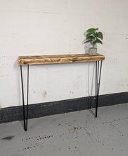 Load image into Gallery viewer, Chunky Rustic Console Table, supported by Steel Hairpin Legs (Chunky Reclaimed Wood)
