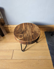 Load image into Gallery viewer, Chunky Round Milking Stool/ Side Table, with Steel Hairpin Legs| Reclaimed Wood| Rustic
