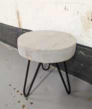 Load image into Gallery viewer, Chunky Round Milking Stool/ Side Table, with Steel Hairpin Legs| Reclaimed Wood| Rustic

