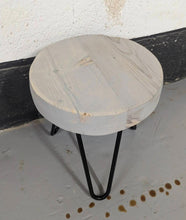 Load image into Gallery viewer, Chunky Round Milking Stool/ Side Table, with Steel Hairpin Legs| Reclaimed Wood| Rustic
