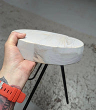 Load image into Gallery viewer, Chunky Round Milking Stool/ Side Table, with Steel Hairpin Legs| Reclaimed Wood| Rustic
