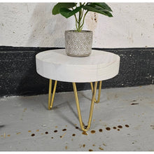 Load image into Gallery viewer, Chunky Round Milking Stool/ Side Table, with Steel Hairpin Legs| Reclaimed Wood| Rustic
