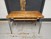 Load image into Gallery viewer, Chunky Rustic Desk, with Retractable Keyboard Shelf &amp; Steel Hairpin Legs| Scandinavian Redwood| Reclaimed Wood
