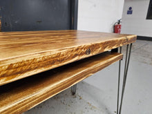Load image into Gallery viewer, Chunky Rustic Desk, with Retractable Keyboard Shelf &amp; Steel Hairpin Legs| Scandinavian Redwood| Reclaimed Wood
