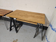 Load image into Gallery viewer, Chunky Rustic Desk, with Retractable Keyboard Shelf &amp; Steel Hairpin Legs| Scandinavian Redwood| Reclaimed Wood
