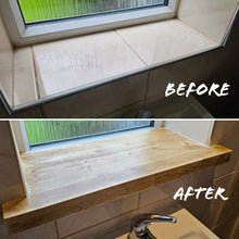 Load image into Gallery viewer, Chunky Rustic Window Sills, with Front Notches | Window Ledge Shelf | Farmhouse Decor | Wood Display Stand | Bathroom Sill | Plant Stand
