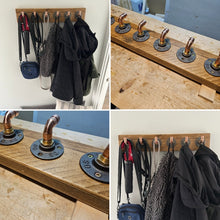 Load image into Gallery viewer, Copper Pipe Coat/ Towel Hooks, with Rustic Back Board (Horizontal, or Vertical Version) | Farmhouse Decor | Industrial Steampunk

