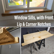 Load image into Gallery viewer, Rustic Window Sills, with Front Lip &amp; Corner Notches | Window Ledge Shelf | Farmhouse Decor | Wood Display Stand | Bathroom Sill | Pot Stand
