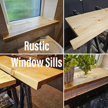 Load image into Gallery viewer, Plain Rustic Window Sills, with Front Lip, or Corner Notch | Reclaimed Wood | Window Ledge Shelf | Farmhouse Decor | Bathroom Sill |
