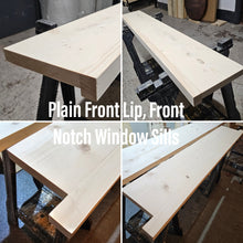 Load image into Gallery viewer, Plain Rustic Window Sills, with Front Lip, or Corner Notch | Reclaimed Wood | Window Ledge Shelf | Farmhouse Decor | Bathroom Sill |
